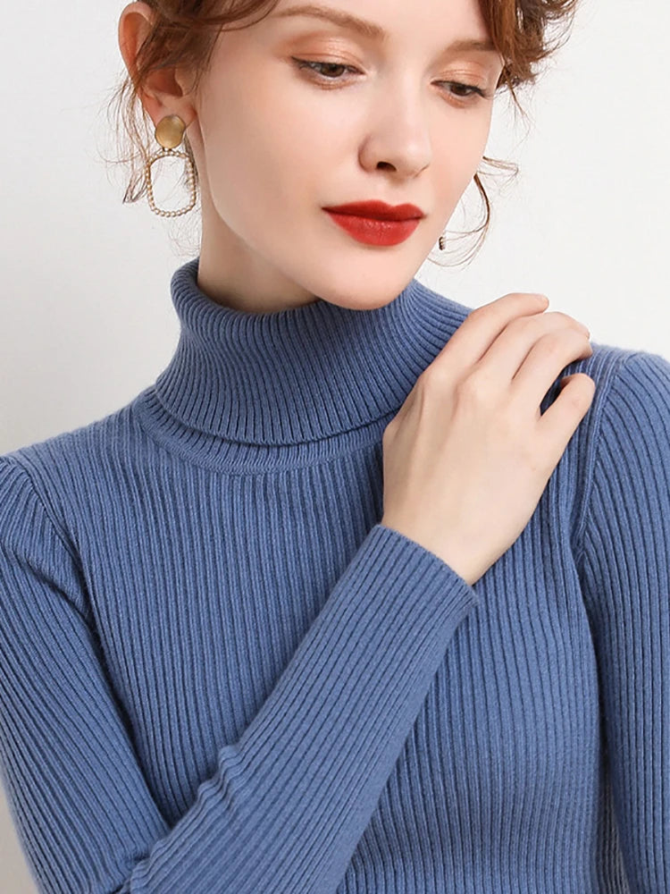 Turtleneck de Outono para Mulheres: Suéter de Malha Macia Heliar em Cashmere, Ideal para o Inverno de 2024